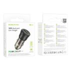 Зарядний пристрій BOROFONE 1xUSB-C PD + 1xUSB 38W car adapter transparent black (6941991106965)