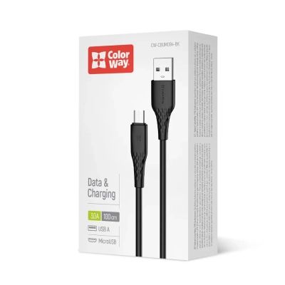 Дата кабель USB 2.0 AM to Micro 5P 1.0m 3A textured PVC black ColorWay (CW-CBUM094-BK)