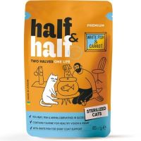 Вологий корм для кішок Half&Half для стерилізованих з білою рибою та морквою в соусі 85 г (4820261921908)