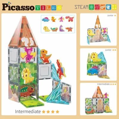 Конструктор Picasso магнітний Tiles Dinosaur Set з 8 фігурками динозаврів 38 деталей (817338028848)