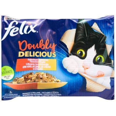 Влажный корм для кошек Purina Felix Doubly Delicious с индейкой, печенью, говядиной и птицей 4х85 г (7613287487612)