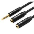 Кабель мультимедійний 3.5mm M to 2x3.5mm F 0.3m black Vention (BBWBY)