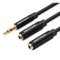 Кабель мультимедійний 3.5mm M to 2x3.5mm F 0.3m black Vention (BBWBY)