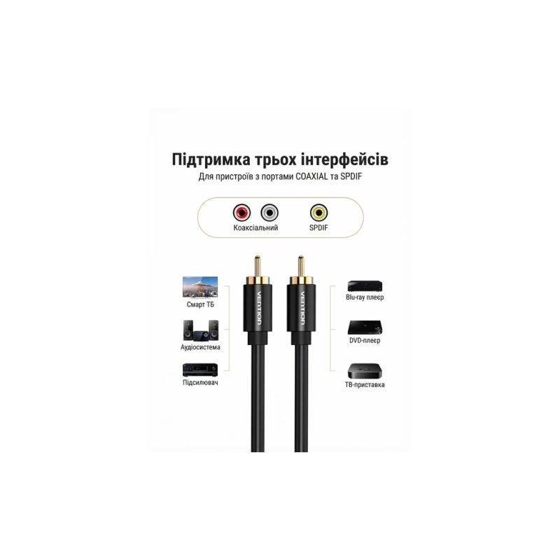 Кабель мультимедійний 1xRCA M to 1xRCA M 1.0m digital black Vention (VAB-R09-B100)