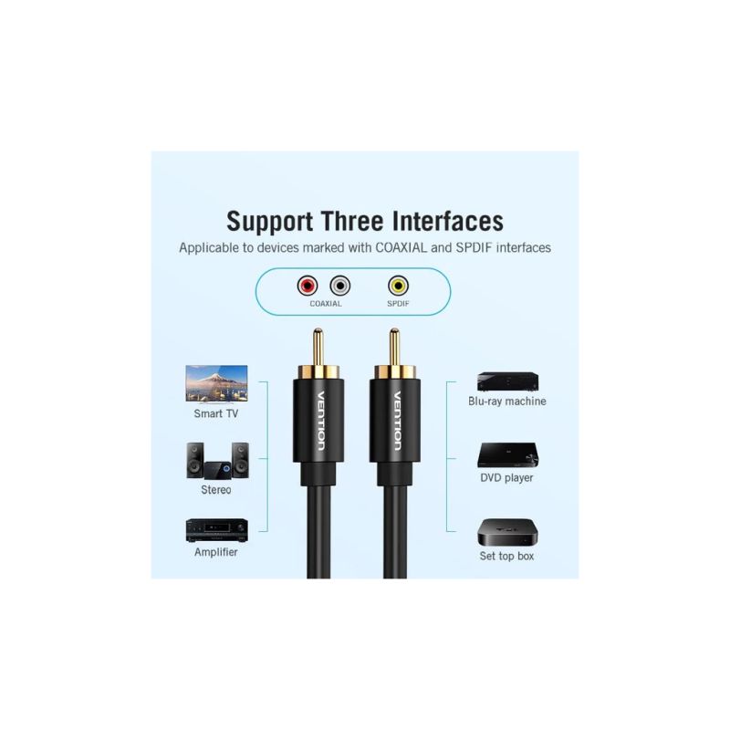 Кабель мультимедійний 1xRCA M to 1xRCA M 2.0m digital black Vention (VAB-R09-B200)