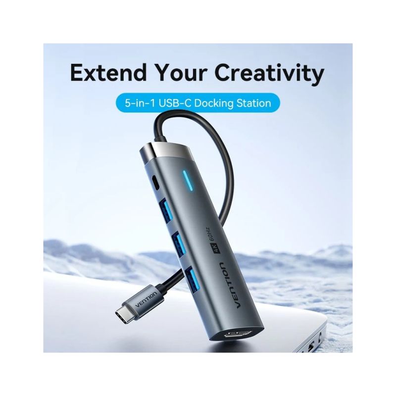 Концентратор Vention USB-C 5-in-1 3xUSB 3.0 + HDMI 4K60Hz + USB-C PD100W gray (TGMHB)