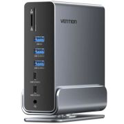Концентратор Vention USB-C 15-in-1 2xHDMI + DisplayPort + RJ45 + SD/TF + 3.5mm gray (TPUH0)