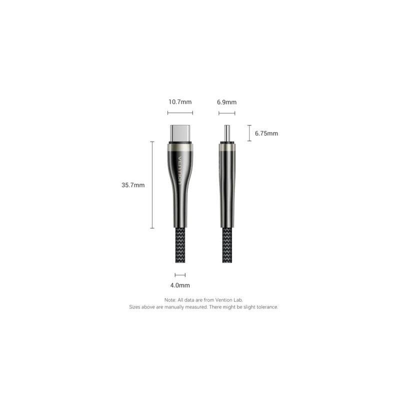 Дата кабель USB-C to USB-C 1.2m 5A nylon braided black Vention (CTYBAV)