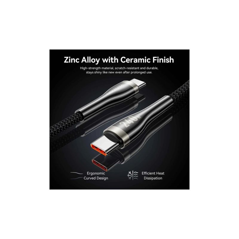 Дата кабель USB-C to USB-C 1.2m 5A nylon braided black Vention (CTYBAV)