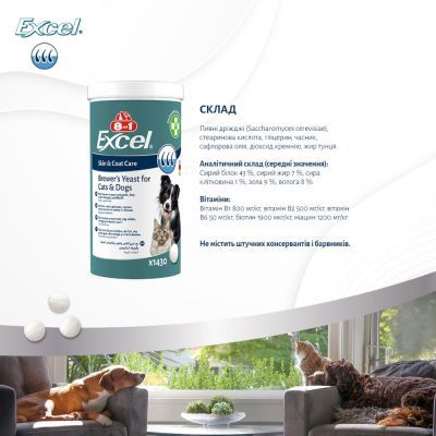 Витамины для собак 8in1 Brewers Yeast пивные дрожжи с чесноком для кожи и шерсти 140 шт (4048422183938)