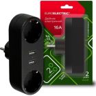 Мережевий розгалужувач EUROELECTRIC X2 16A 2xUSB Black з заземленням (EE-2/2USB-16A(black))