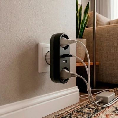 Мережевий розгалужувач EUROELECTRIC X2 16A 2xUSB Black з заземленням (EE-2/2USB-16A(black))