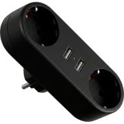 Мережевий розгалужувач EUROELECTRIC X2 16A 2xUSB Black з заземленням (EE-2/2USB-16A(black))