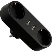 Мережевий розгалужувач EUROELECTRIC X2 16A 2xUSB Black з заземленням (EE-2/2USB-16A(black))