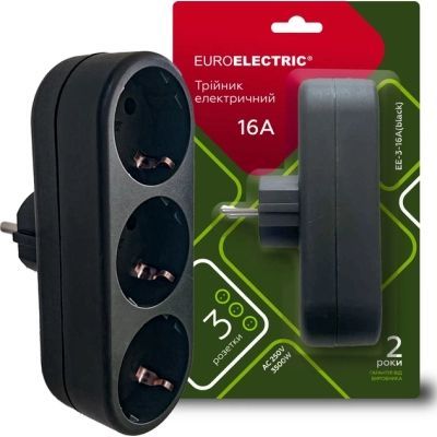 Сетевой разветвитель EUROELECTRIC X3 16А Black с заземлением (EE-3-16A(black))