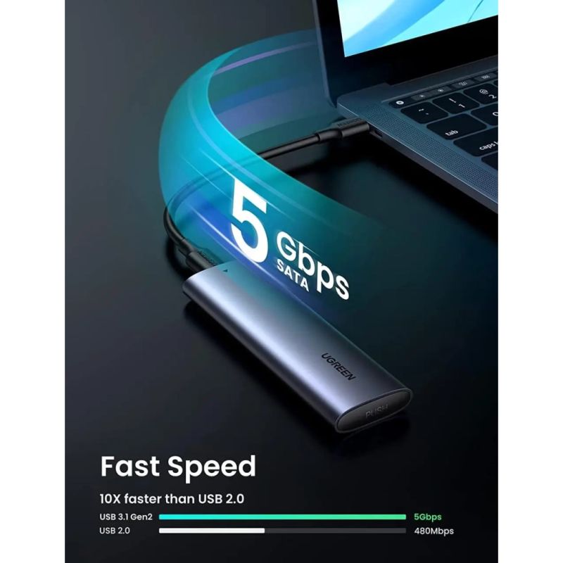 Карман внешний Ugreen USB-C to M.2 B-Key/M+B Key SSD 5Gbps SATA 3.0 aluminum 0.5m (10903)