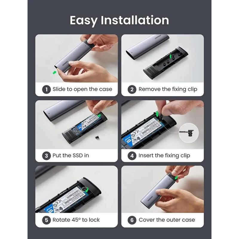 Карман внешний Ugreen USB-C to M.2 B-Key/M+B Key SSD 5Gbps SATA 3.0 aluminum 0.5m (10903)
