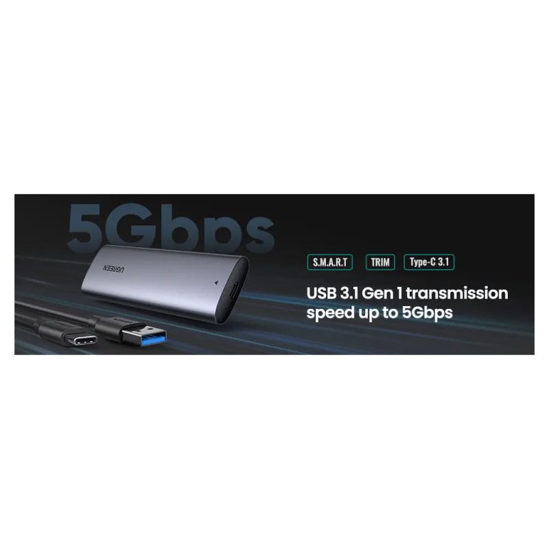 Карман внешний Ugreen USB-C to M.2 B-Key/M+B Key SSD 5Gbps SATA 3.0 aluminum 0.5m (10903)
