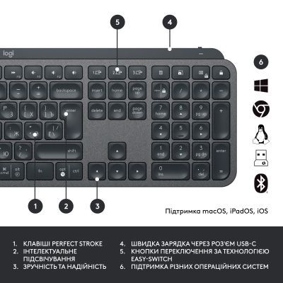 Комплект Logitech MX Keys for Business UA Graphite + Desk Mat Studio Series Mid Grey (MX920-010933)