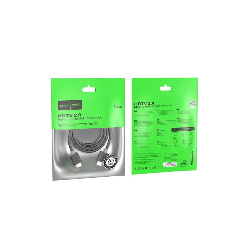 Кабель мультимедійний HDMI M to HDMI M 2.0m V2.0 4K black HOCO (6931474799395)