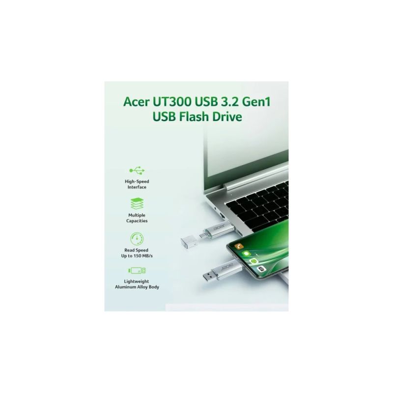 USB флеш накопичувач Acer 64GB UT300 USB-A/Type-C 3.2 Silver (BL.9BWWA.589)