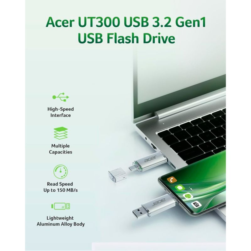 USB флеш накопитель Acer 32GB UP300 Silver USB 3.2/Type-C (BL.9BWWA.588)