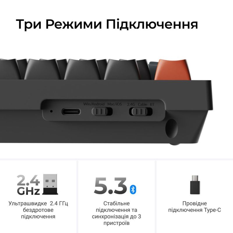Клавіатура бездротова Keychron V6 Ultra Keychron Red Switch Black RGB (V6U-D1-UA)