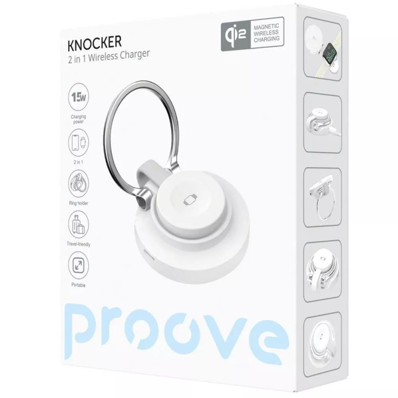 Бездротовий зарядний пристрій Proove Knocker 2 in 1 Qi2 15W White (WSPK15012002)