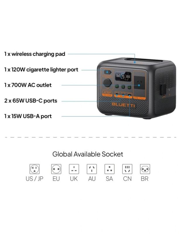 Зарядная станция Bluetti AC50P, 504Wh, 700W, LiFePO4_OEM (AC50P_OEM)